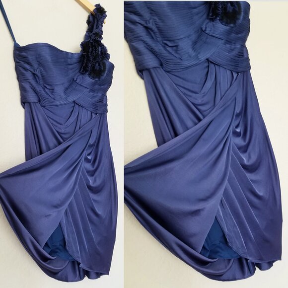 BCBGMaxAzria Addison One Shoulder Rosette Tulip Wrap Skirt Mini Dress M Ink $258 - Picture 8 of 16